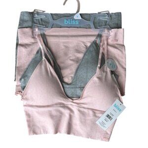 NWT Bliss 4 Piece Set Bralettes and Sleep Shorts in Pink and Grey - Size Small